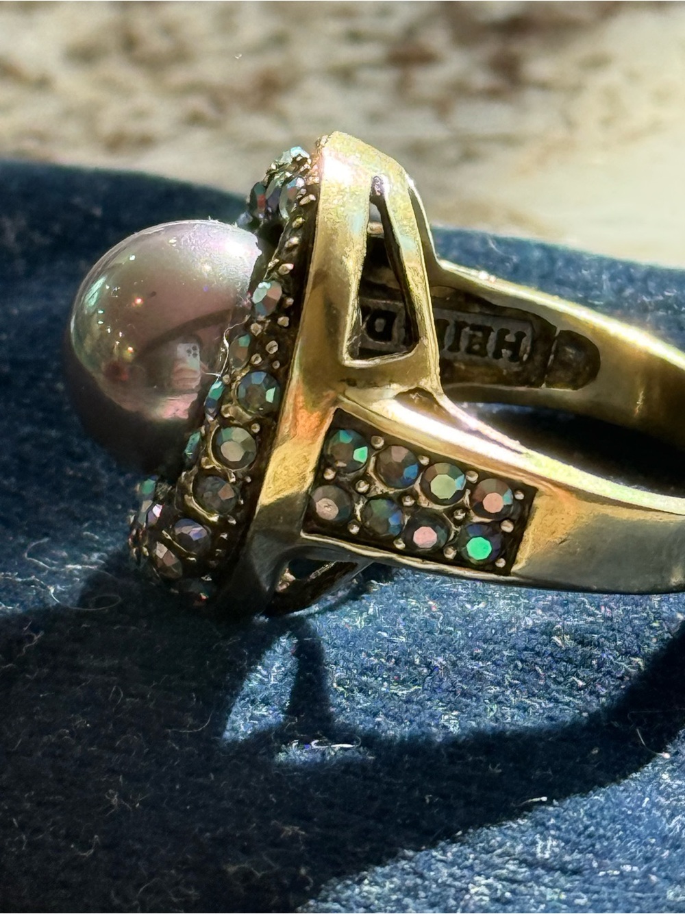 Signed Heidi Daus Faux Black Pearl & Crystal Cocktail Ring - Women's Jewelry - Picture 5 of 7